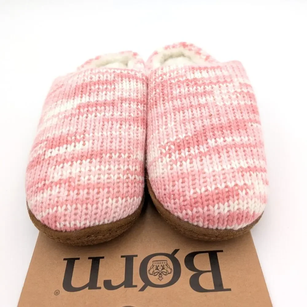 Born Faux Fur Knit Slipper Shoes Open Back Women's Pink/White Size US9-10 EU41 - Picture 2 of 9
